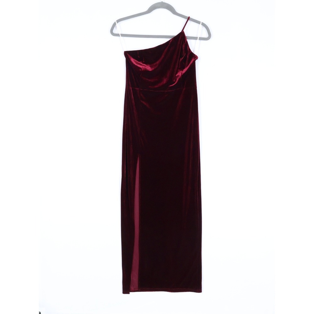 Lulus One Shoulder Velvet Maxi Dress Womens XL Burgundy Red Slit Holiday Festive